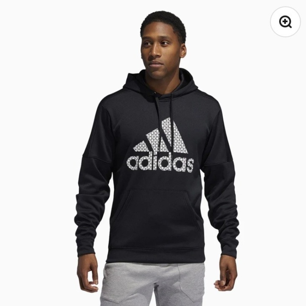 Adidas Black Pullover Hoodie Fleece Sweatshirt Mens Medium